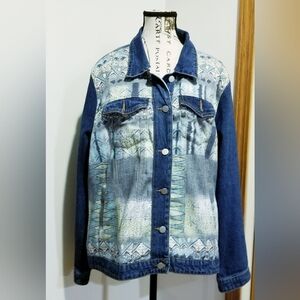 K. Jordan Denim Jacket Buttoned 2X Cotton Geo Gradmacore Teacher Art